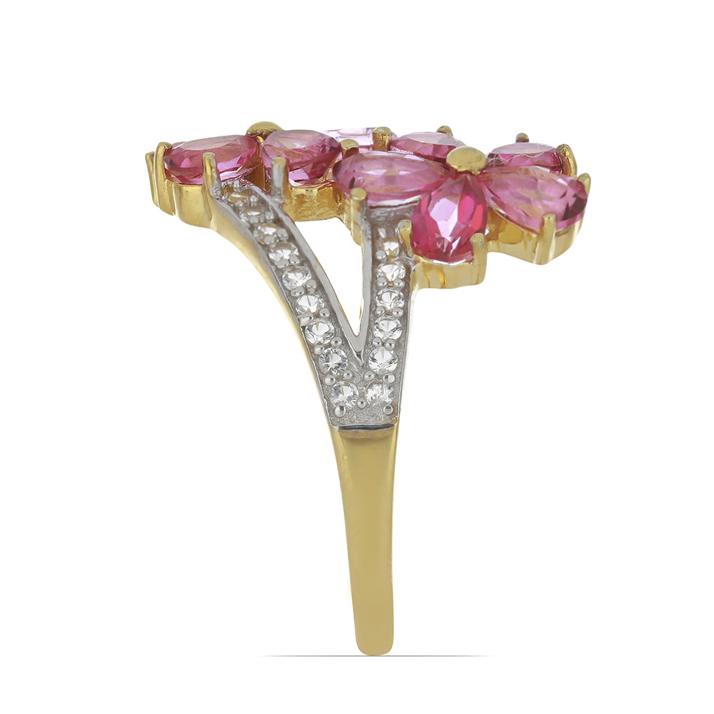 Goldplattierter Silberring mit rosa Topas und weißem Topas 4 