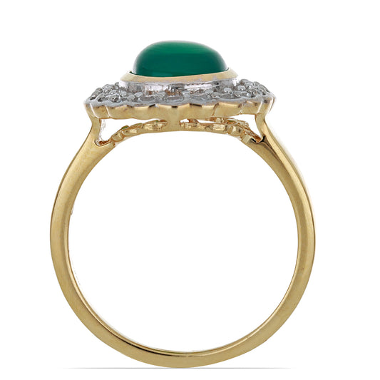 Goldplattierter Silberring mit grünem Achat und weißem Topas