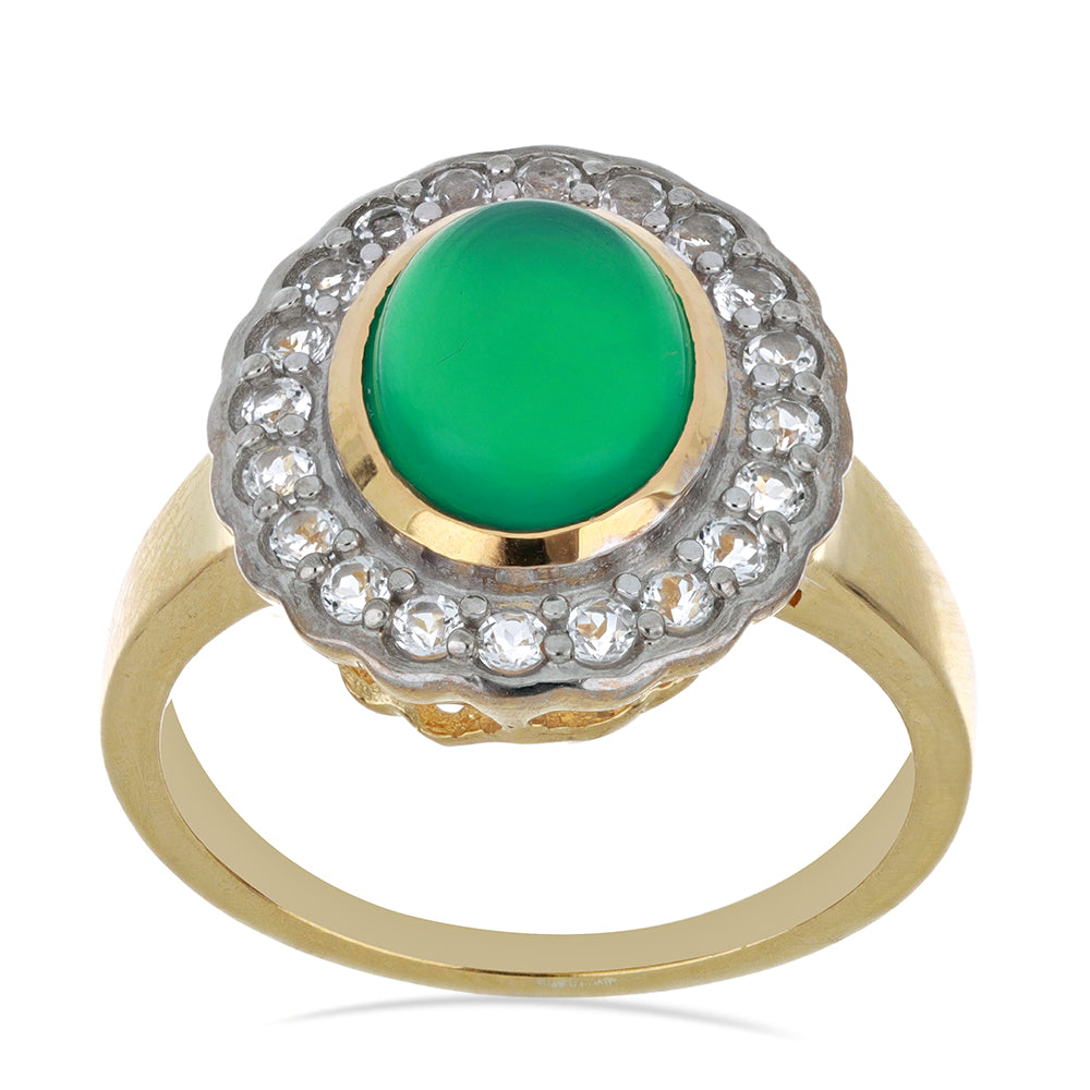 Goldplattierter Silberring mit grünem Achat und weißem Topas 3 