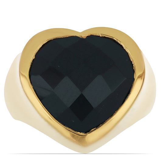 Goldplattierter Silberring mit schwarzem Onyx aus Suwar