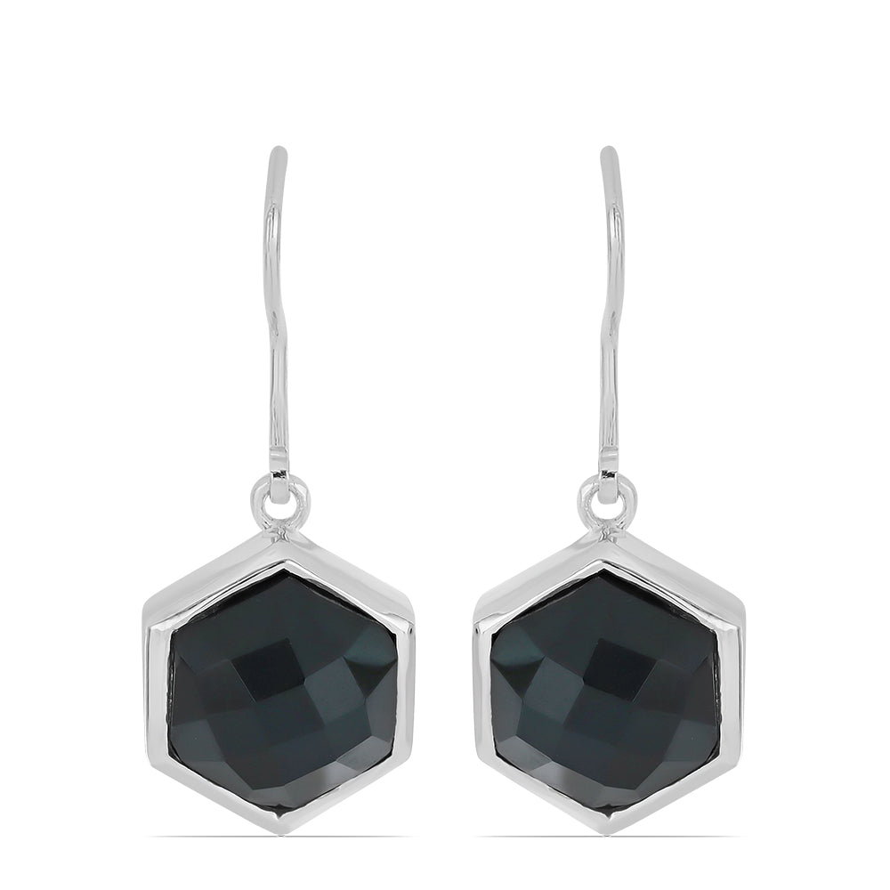 Silberohrringe mit schwarzem Onyx aus Suwar