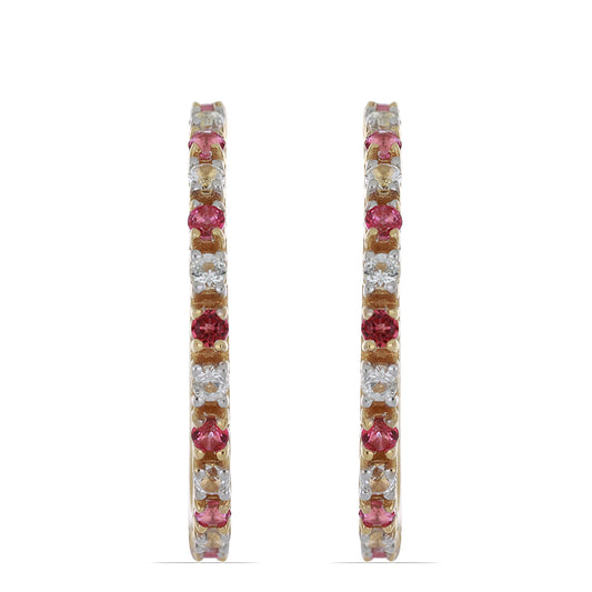 Goldplattierte Silberohrringe mit rosa Topas und weißem Topas