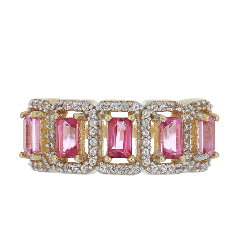 Goldplattierter Silberring mit rosa Topas und weißem Topas