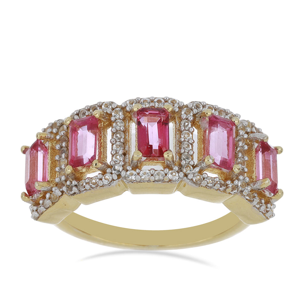 Goldplattierter Silberring mit rosa Topas und weißem Topas