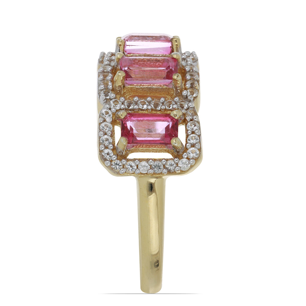 Goldplattierter Silberring mit rosa Topas und weißem Topas