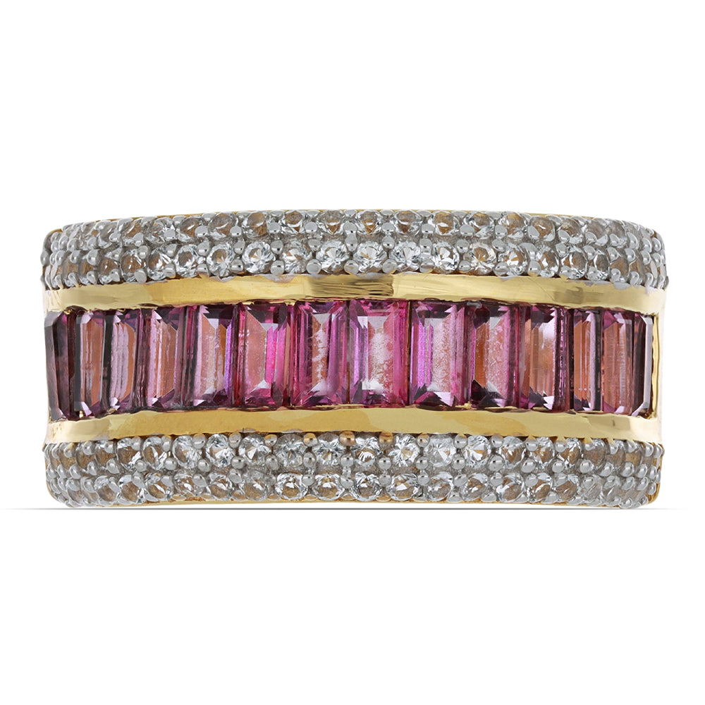 Goldplattierter Silberring mit rosa Topas und weißem Topas 1 