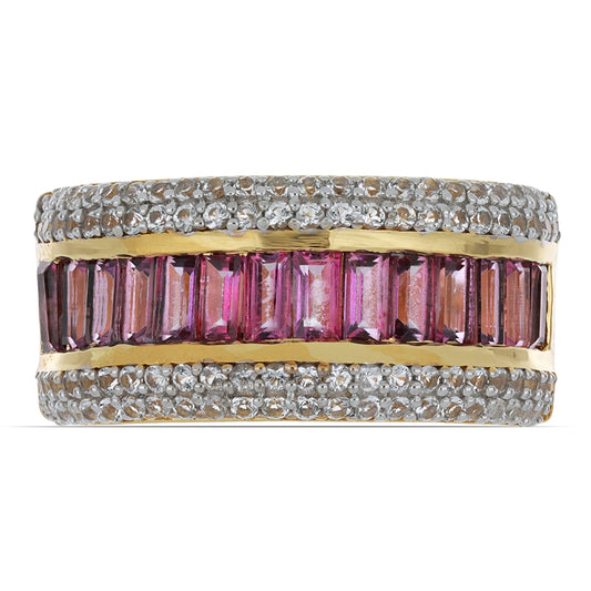 Goldplattierter Silberring mit rosa Topas und weißem Topas