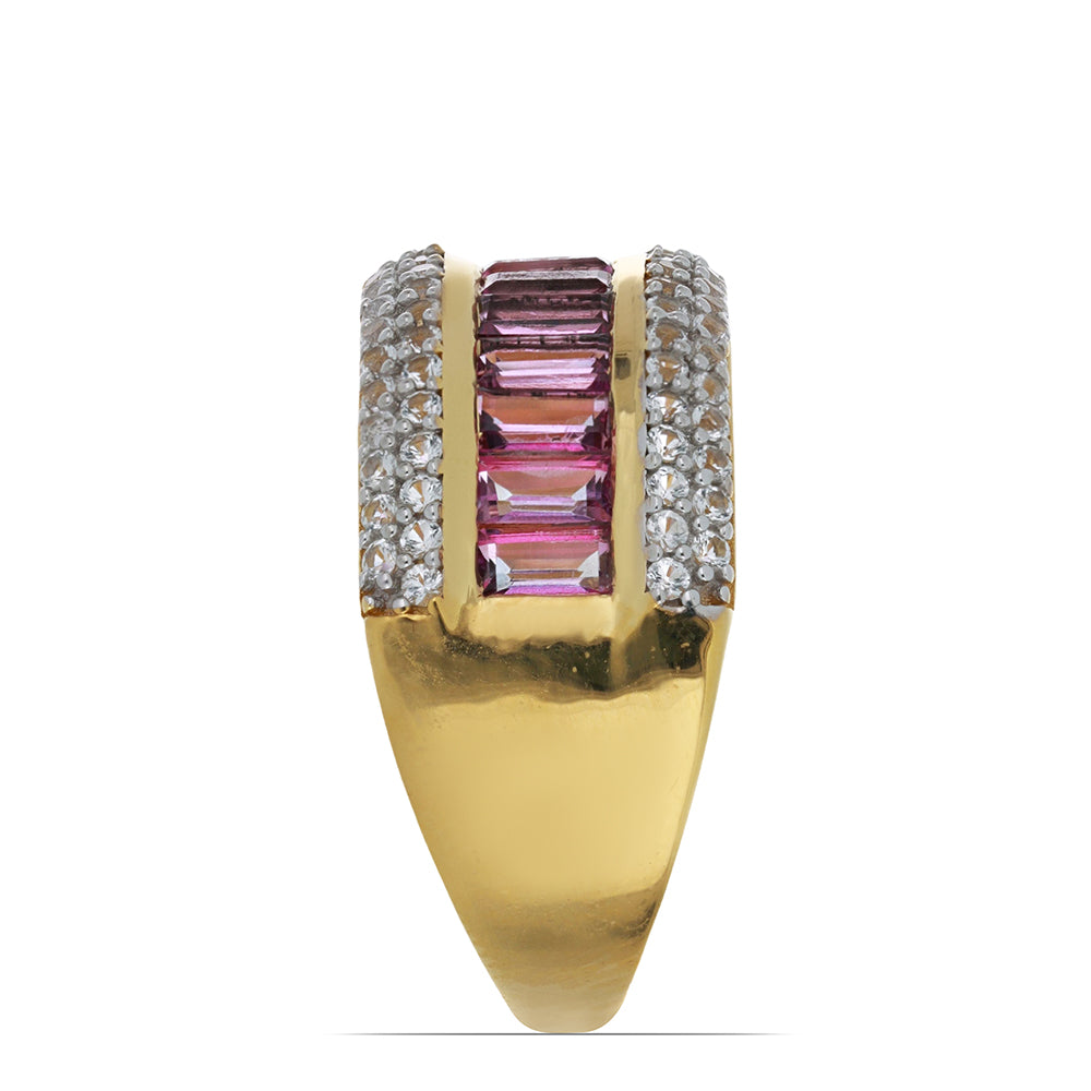 Goldplattierter Silberring mit rosa Topas und weißem Topas