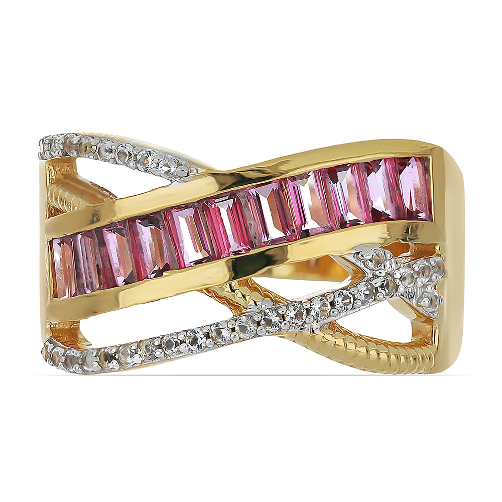 Goldplattierter Silberring mit rosa Topas und weißem Topas 1 