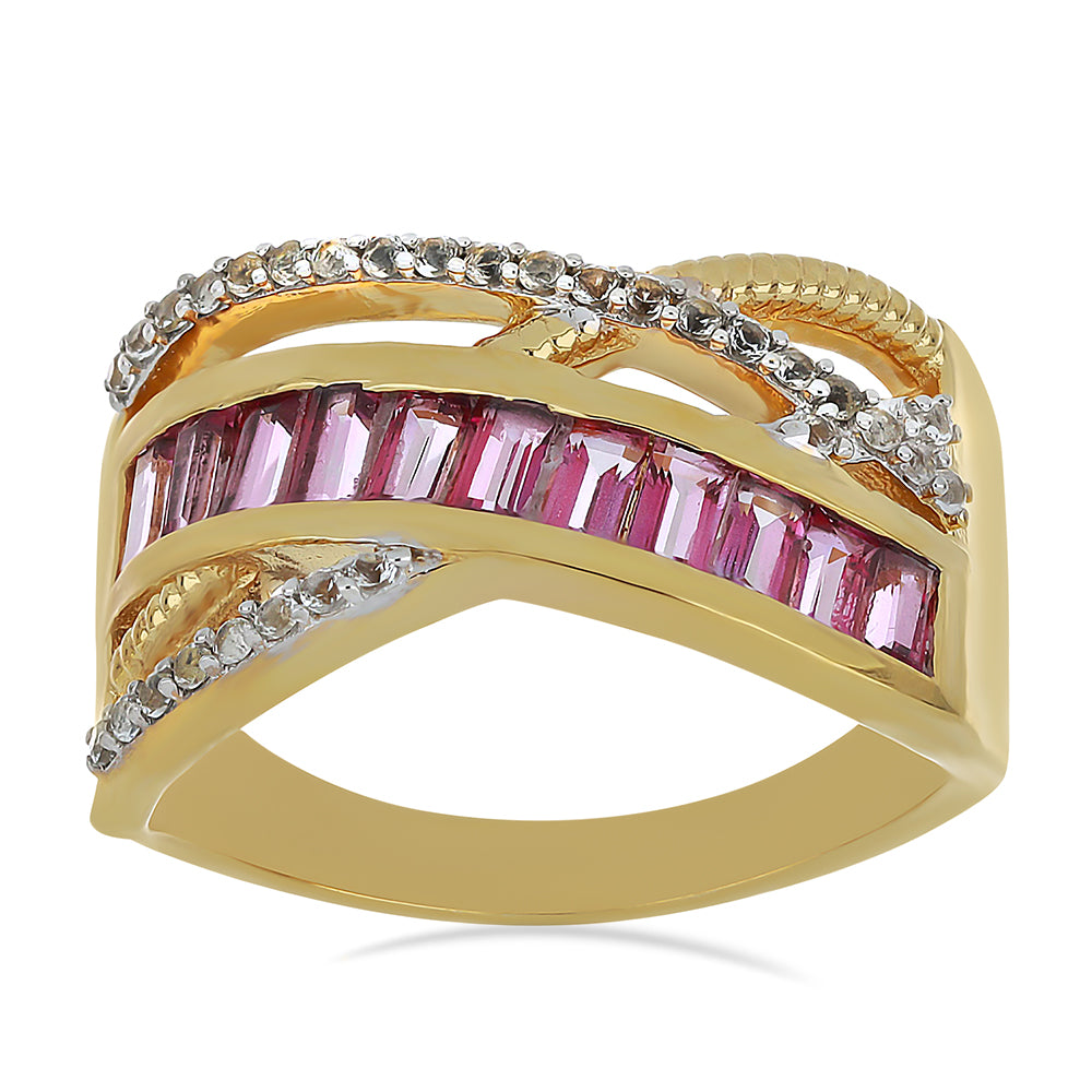 Goldplattierter Silberring mit rosa Topas und weißem Topas 3 