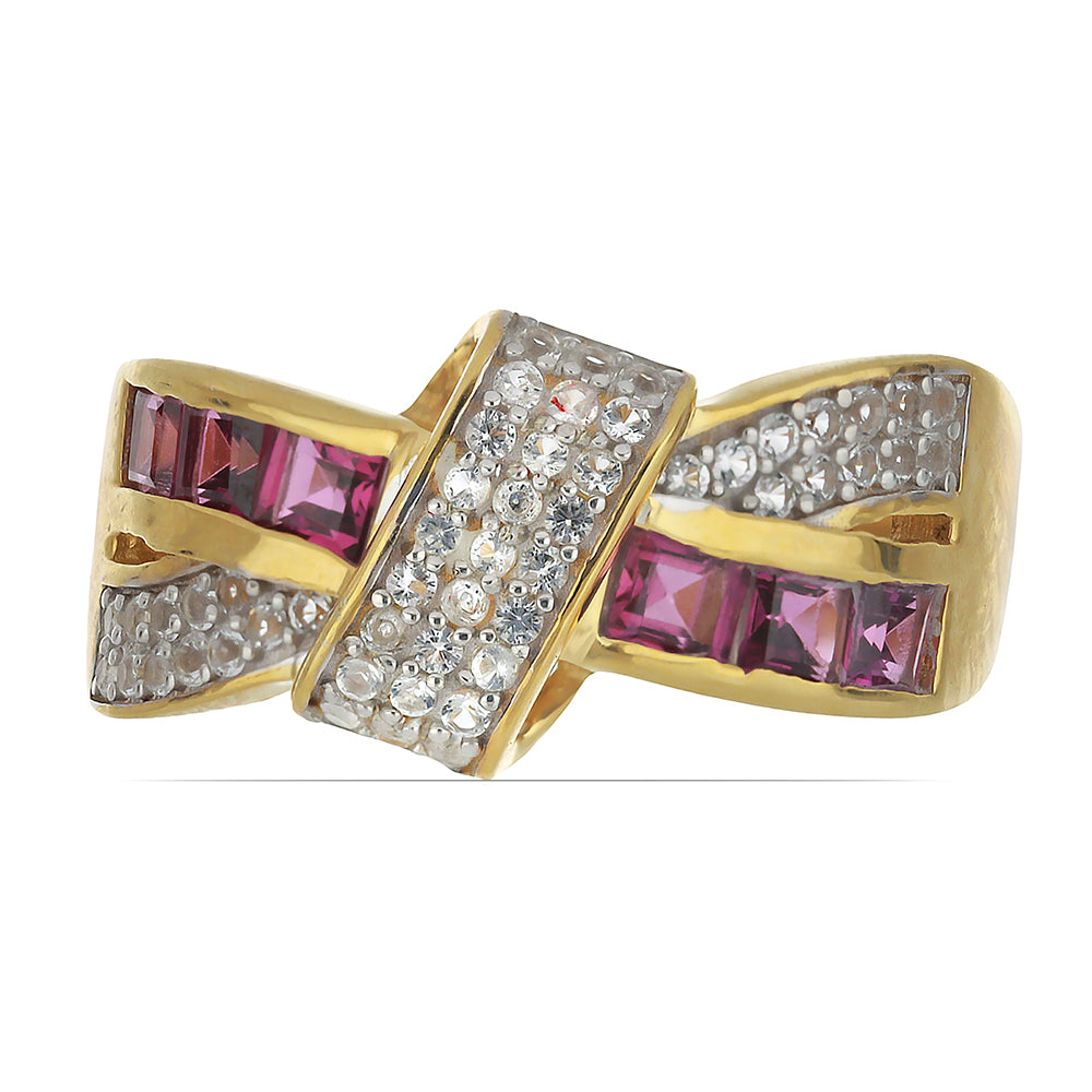 Goldplattierter Silberring mit rosa Topas und weißem Topas