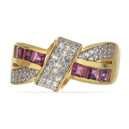 Goldplattierter Silberring mit rosa Topas und weißem Topas