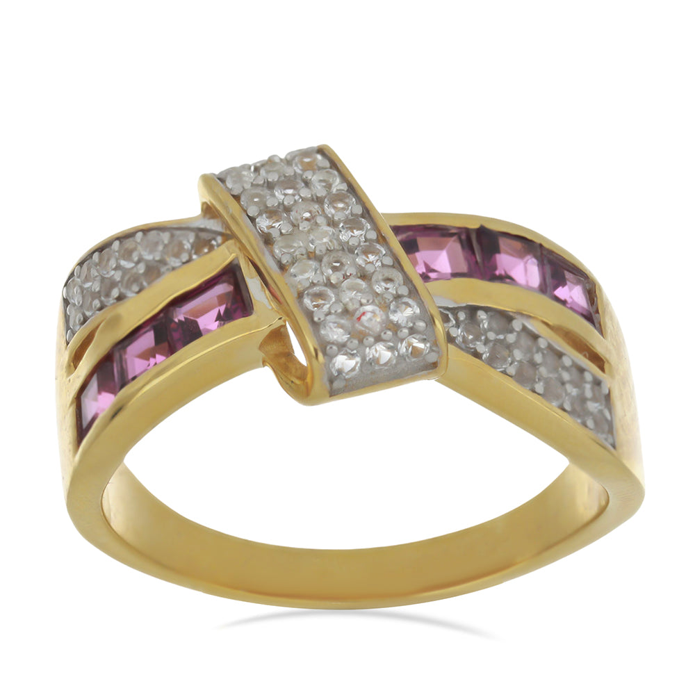 Goldplattierter Silberring mit rosa Topas und weißem Topas 3 