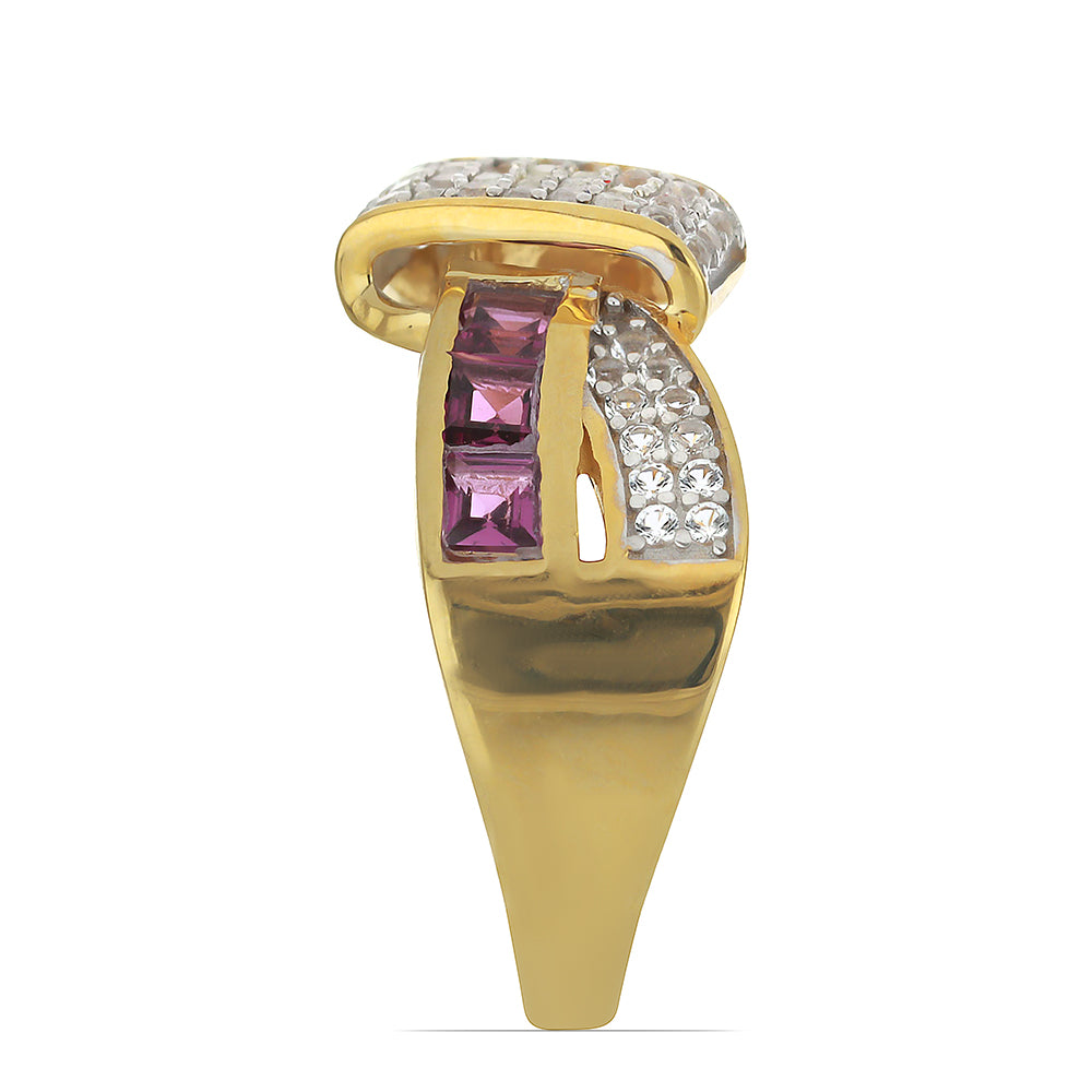 Goldplattierter Silberring mit rosa Topas und weißem Topas 4 