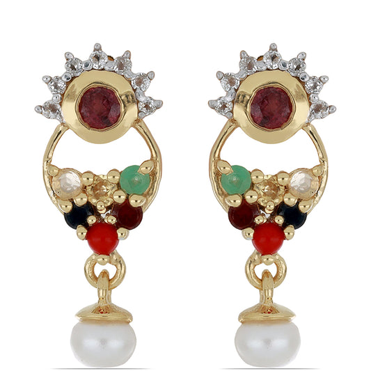 Goldplattierte Silberohrringe mit Rubin aus Madagaskar und blauem Rosebery Saphir