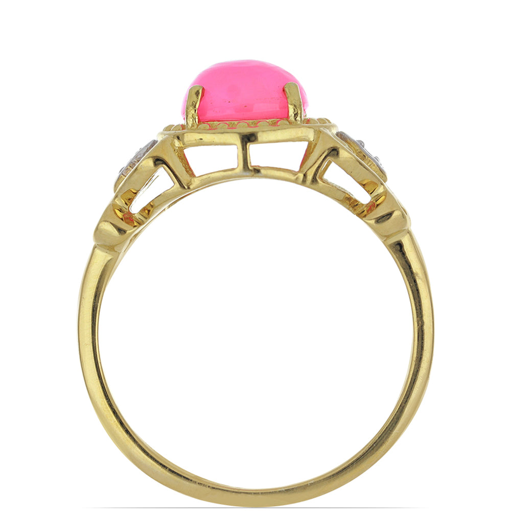 Goldplattierter Silberring mit rosa äthiopischem Opal aus Lega Dembi und weißem Topas 2 