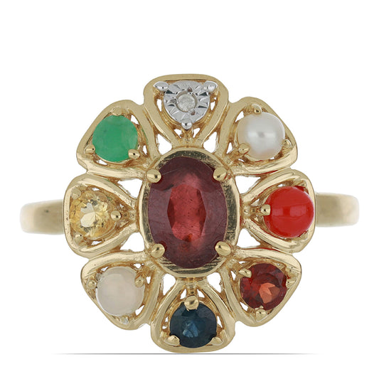 Goldplattierter Silberring mit Rubin aus Madagaskar und blauem Rosebery Saphir