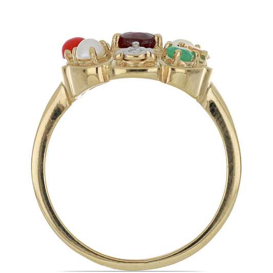 Goldplattierter Silberring mit Rubin aus Madagaskar und blauem Rosebery Saphir