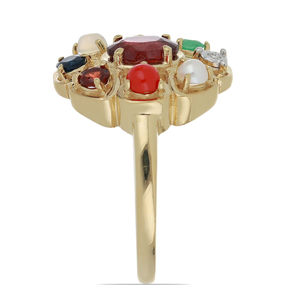 Goldplattierter Silberring mit Rubin aus Madagaskar und blauem Rosebery Saphir 4 