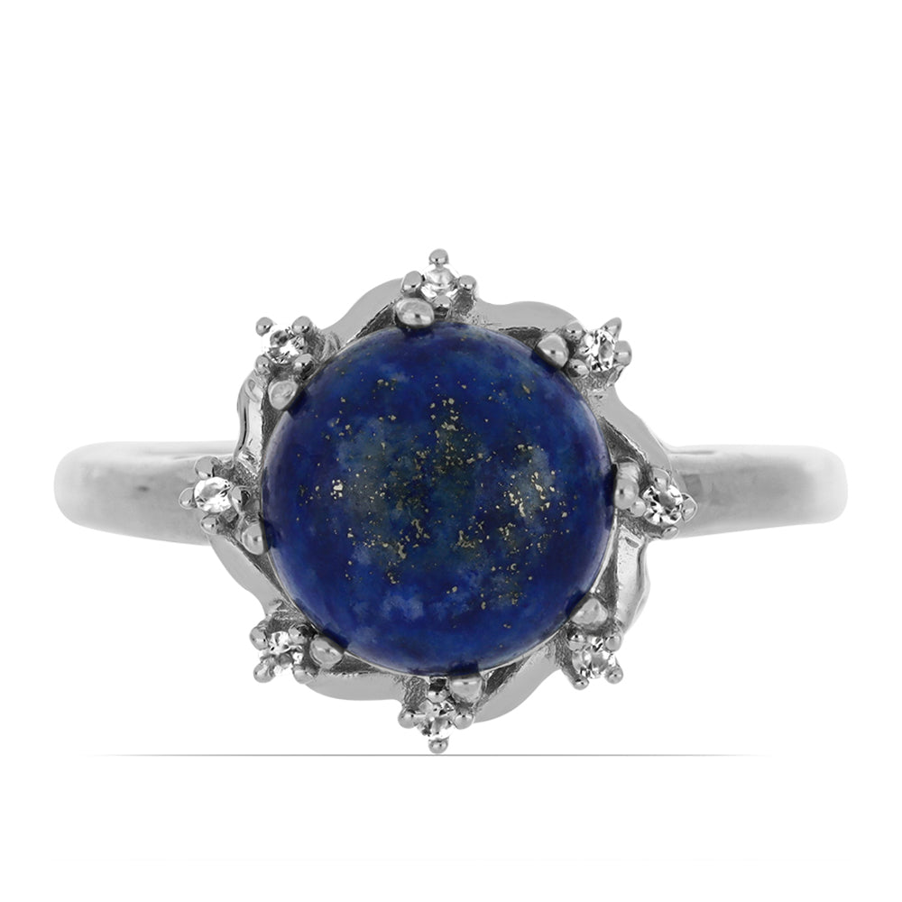 Silberring mit Lapislazuli aus Badakhshan und weißem Topas 1 