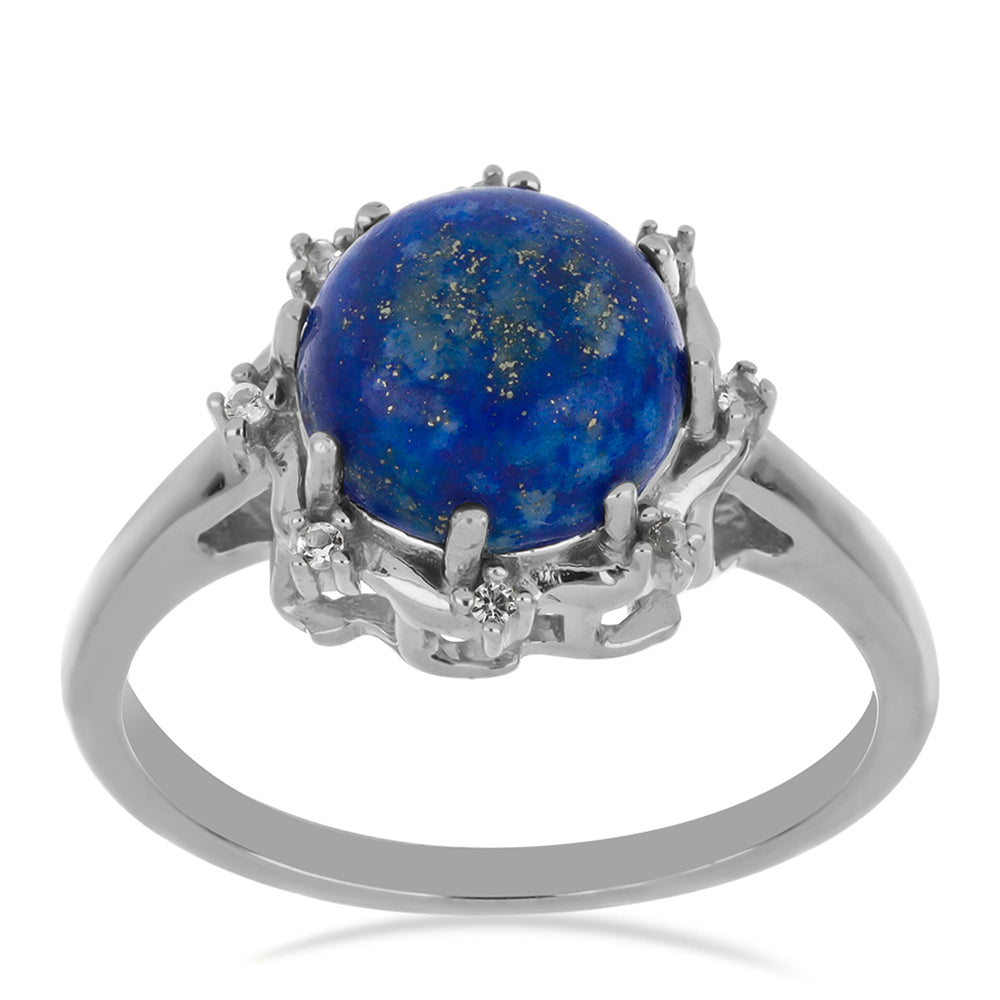 Silberring mit Lapislazuli aus Badakhshan und weißem Topas 3 