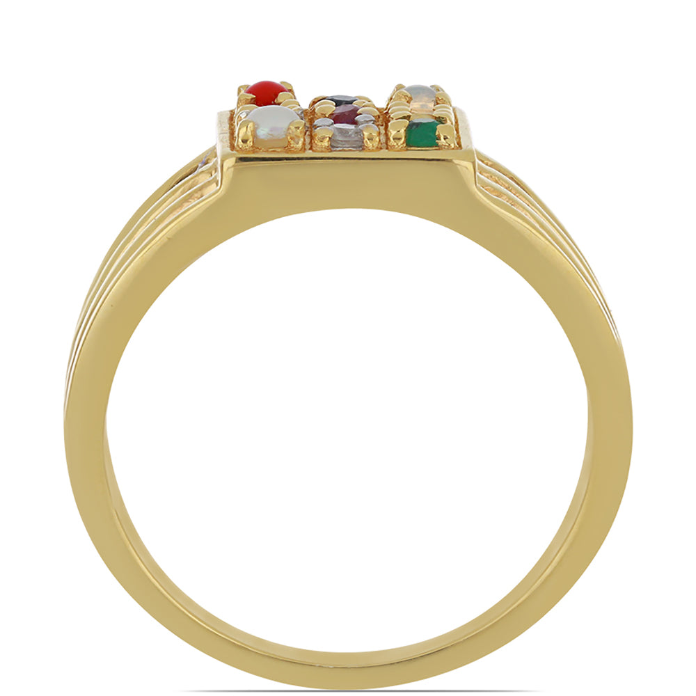 Goldplattierter Silberring mit Rubin aus Madagaskar und blauem Rosebery Saphir