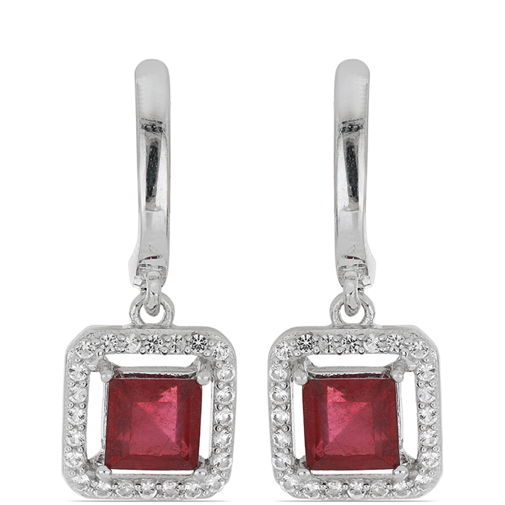 Silberohrringe mit Rubin aus Madagaskar und weißem Topas 1 