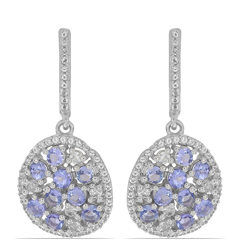 Silberohrringe mit Tansanit und weißem Topas 1 