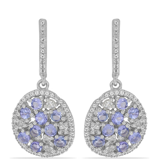 Silberohrringe mit Tansanit und weißem Topas