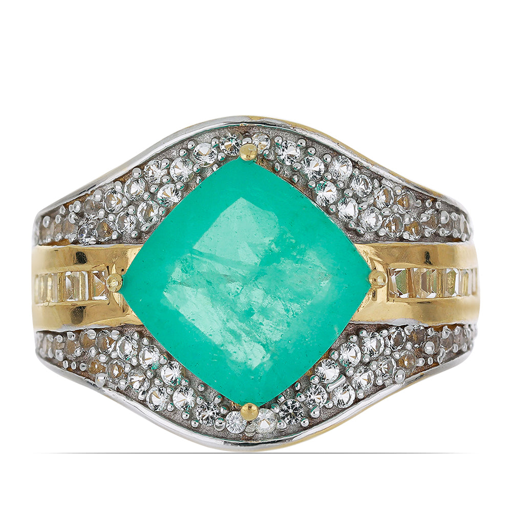 Goldplattierter Silberring mit Paraiba Quarz und weißem Topas 1 