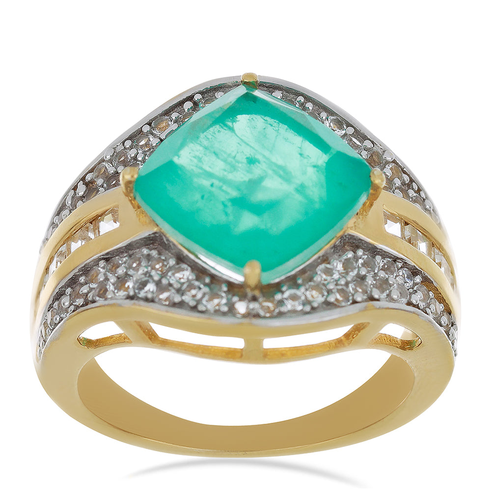 Goldplattierter Silberring mit Paraiba Quarz und weißem Topas