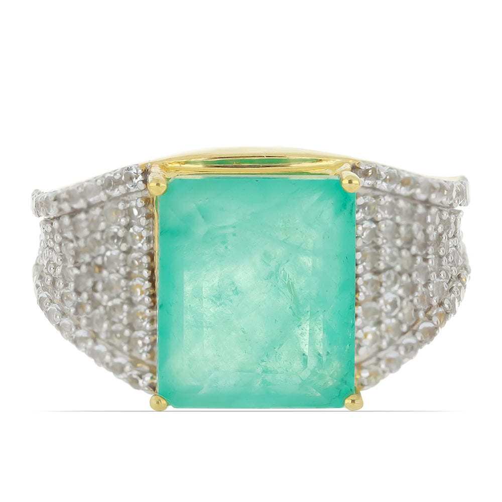 Goldplattierter Silberring mit Paraiba Quarz und weißem Topas 1 