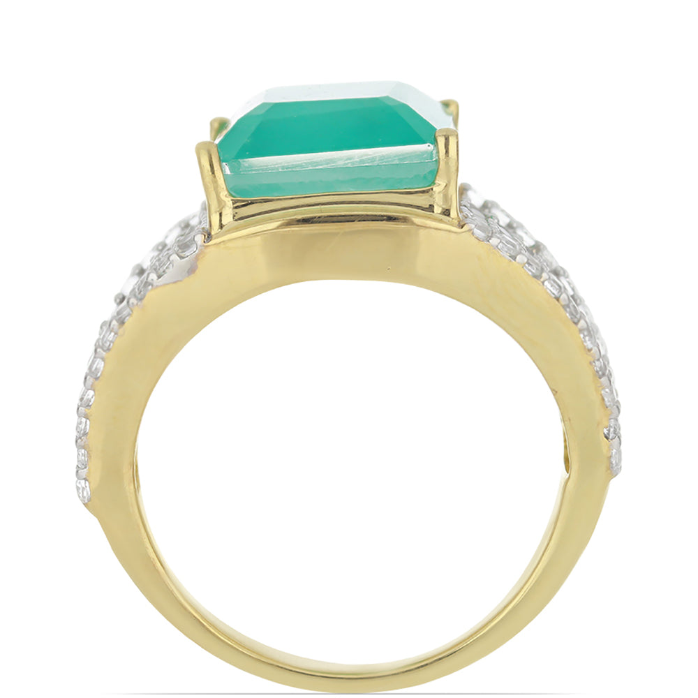 Goldplattierter Silberring mit Paraiba Quarz und weißem Topas