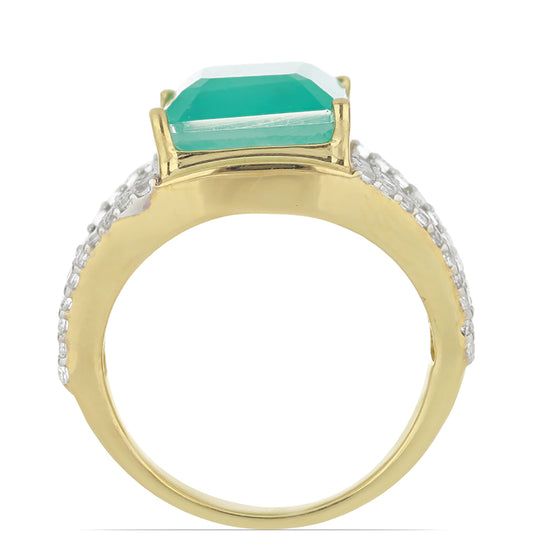 Goldplattierter Silberring mit Paraiba Quarz und weißem Topas