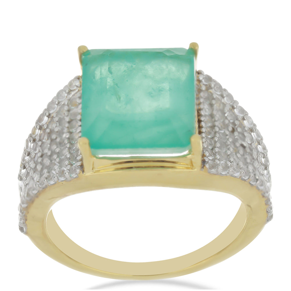 Goldplattierter Silberring mit Paraiba Quarz und weißem Topas 3 