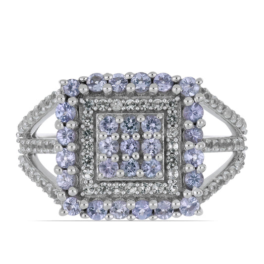 Silberring mit Tansanit und weißem Topas