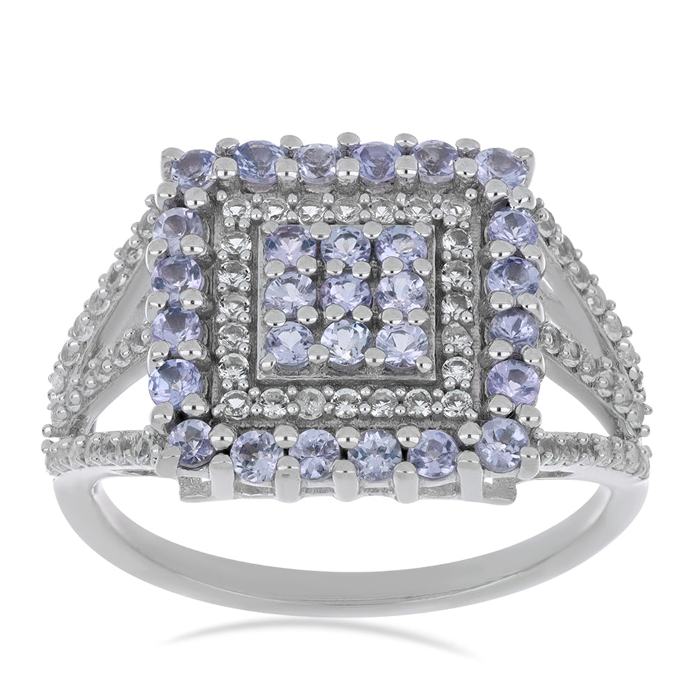 Silberring mit Tansanit und weißem Topas 3 