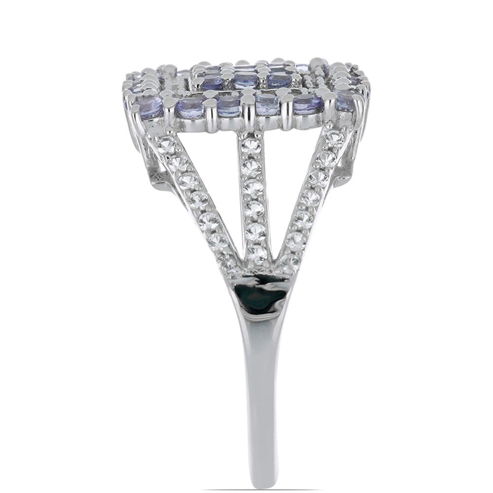 Silberring mit Tansanit und weißem Topas 4 