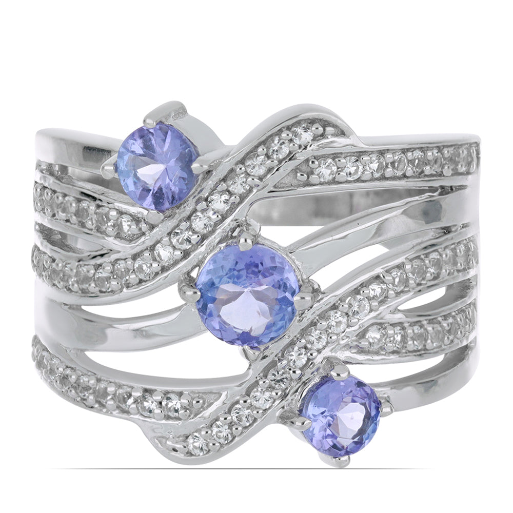 Silberring mit Tansanit und weißem Topas