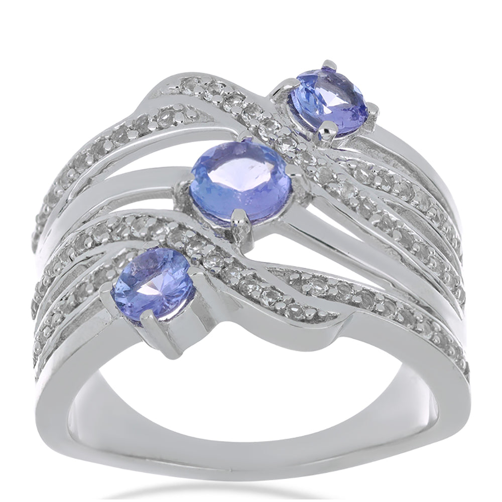 Silberring mit Tansanit und weißem Topas 3 