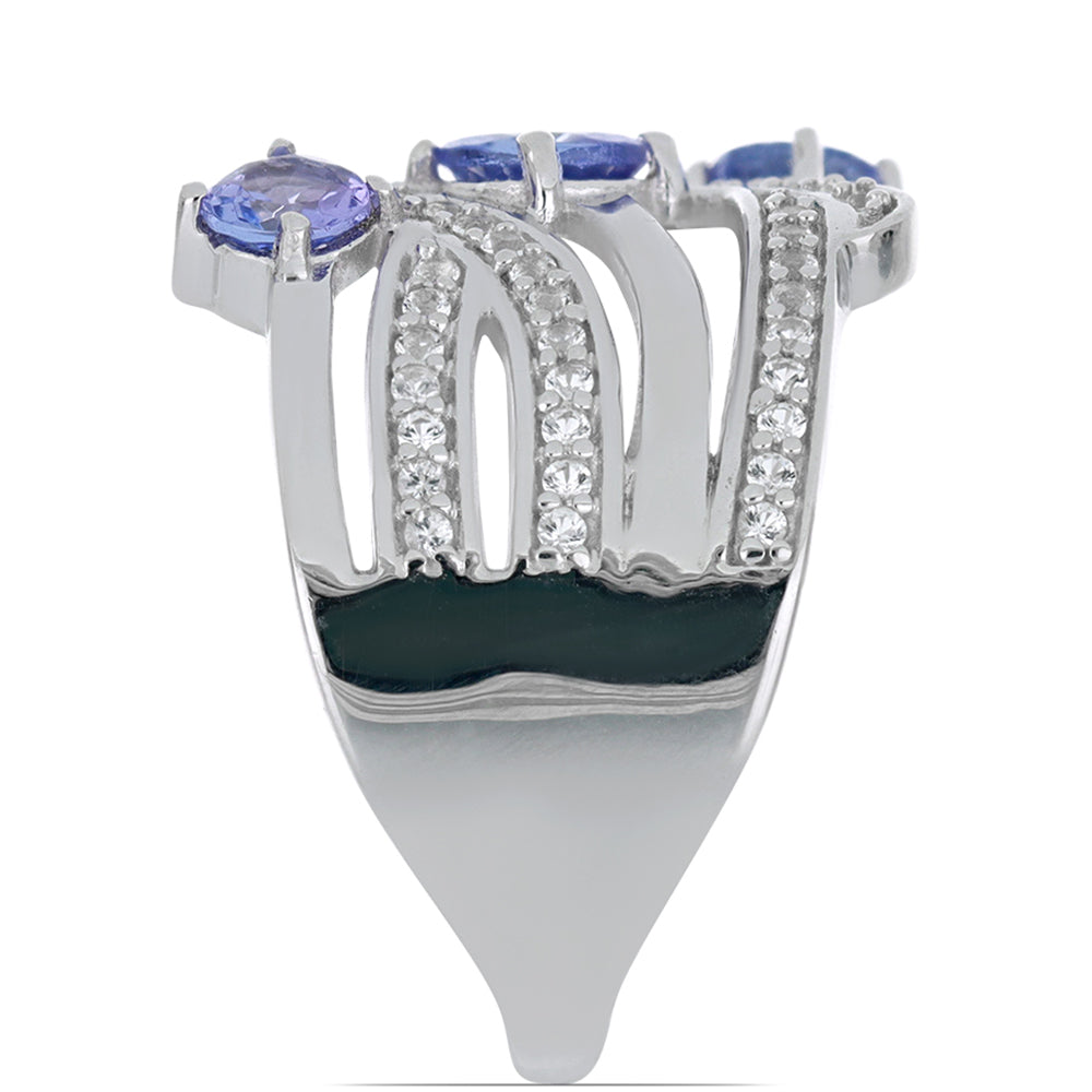 Silberring mit Tansanit und weißem Topas 4 