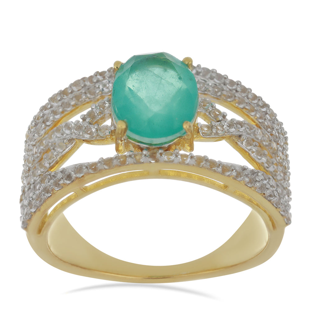 Goldplattierter Silberring mit Paraiba Quarz und weißem Topas