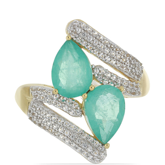 Goldplattierter Silberring mit Paraiba Quarz und weißem Topas