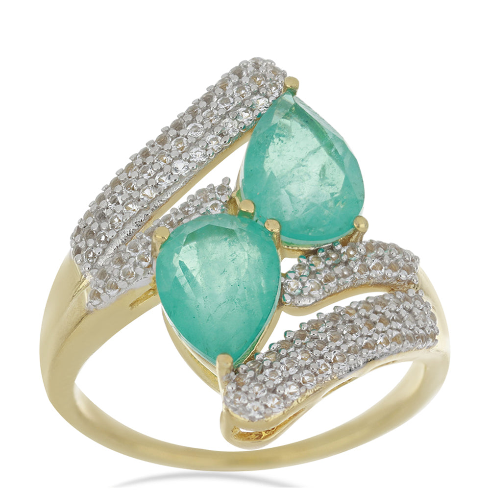 Goldplattierter Silberring mit Paraiba Quarz und weißem Topas