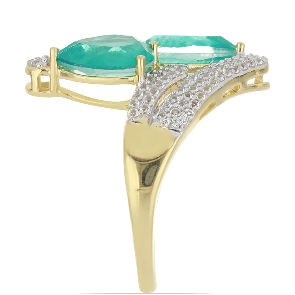 Goldplattierter Silberring mit Paraiba Quarz und weißem Topas 4 