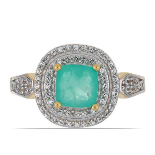 Goldplattierter Silberring mit Paraiba Quarz und weißem Topas