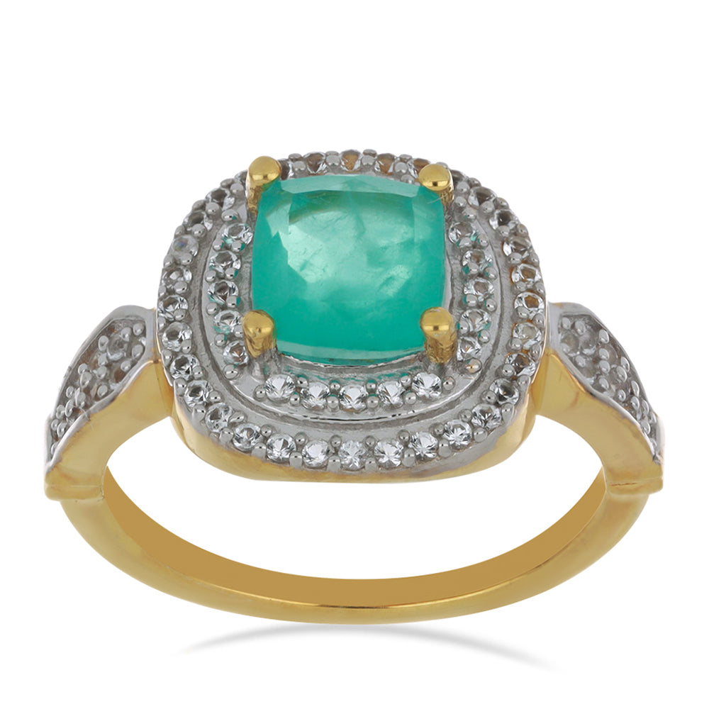 Goldplattierter Silberring mit Paraiba Quarz und weißem Topas 3 