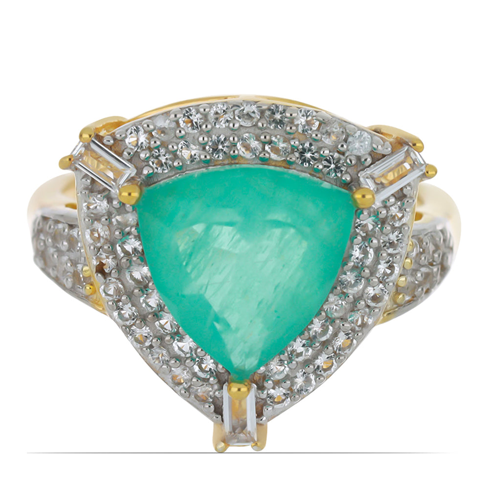 Goldplattierter Silberring mit Paraiba Quarz und weißem Topas 1 