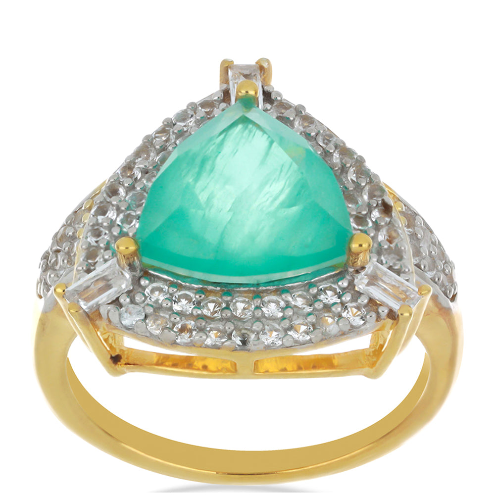 Goldplattierter Silberring mit Paraiba Quarz und weißem Topas 3 