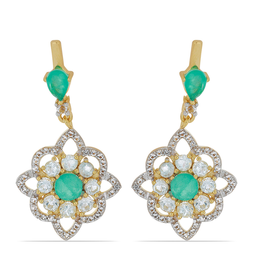 Goldplattierte Silberohrringe mit Paraiba Quarz und weißem Topas 1 